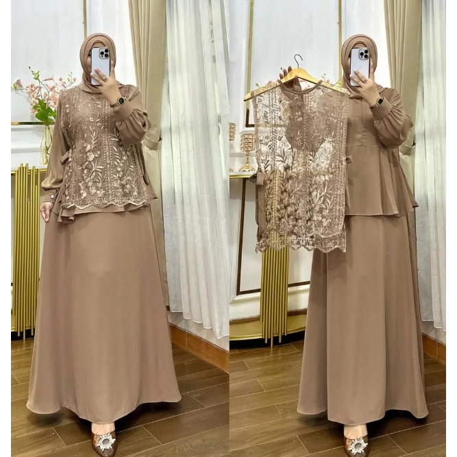 NAURA DRESS Baju Gamis Setelan Dress Dan Outer Brukat Lepas Pasang M L XL Model Terbaru 2026 Bisa CO