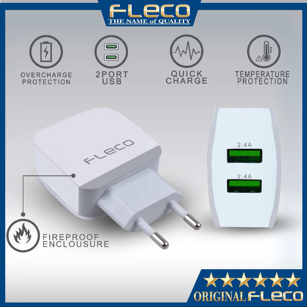 BIG SALE PRODUK BESTSELLER Travel Adapter Charger 2 USB UNIVERSAL ORIGINAL Adaptor FLECO D-16 2.1A M