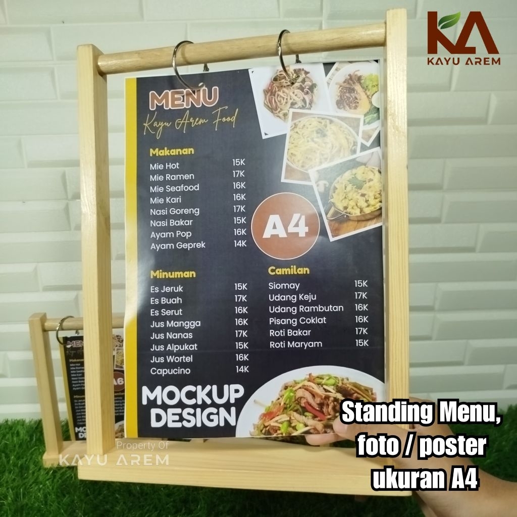 

[ kayu arem ] Stand Menu Gantungan ukuran A4 | Tent Card Foto Nomor Meja Kalender Kayu Resto Cafe