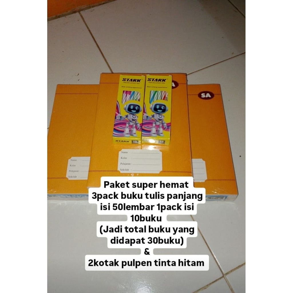 

PAKET SUPER HEMAT 3PACK buku tulis panjang + 2kotak pulpen ulir