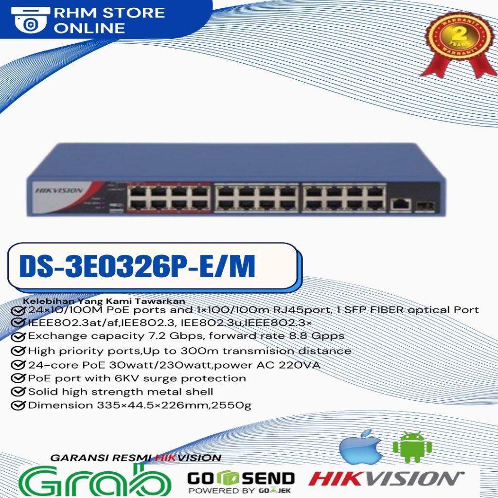 HIKVISION DS-3E0326P-E/M POE SWITCH HUB 24+6