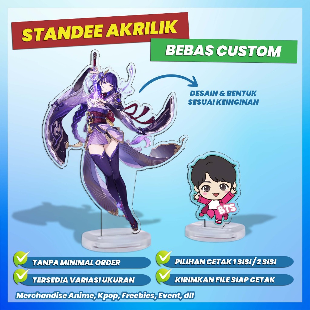 STANDEE AKRILIK BEBAS CUSTOM - Standee Akrilik Tebal 3 mm - Cetak 1 Sisi / 2 Sisi - SEDIA BERBAGAI U