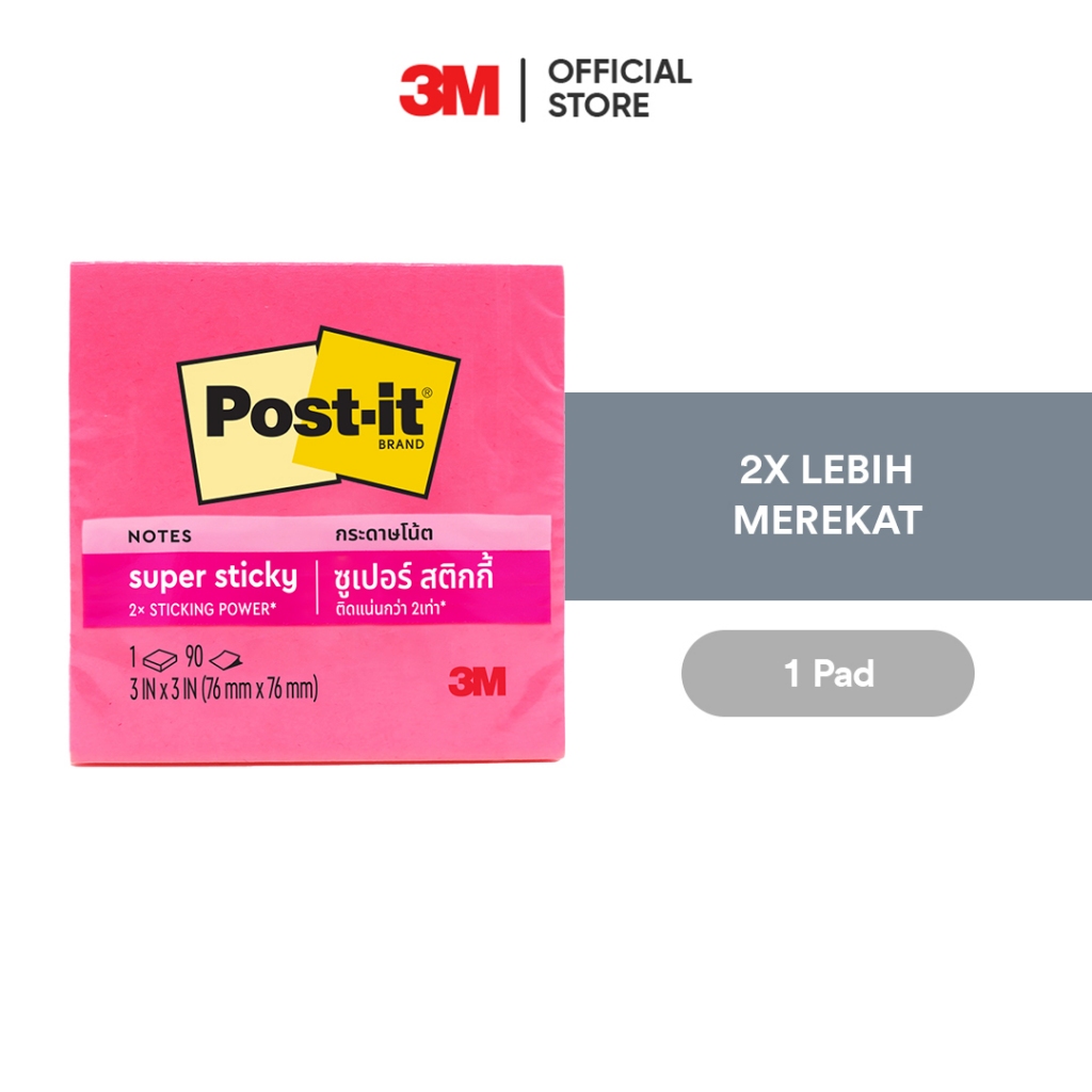 

3M™ Post-it® Super Sticky Notes 654-1SSNP, Tropical Pink, 3x3inch