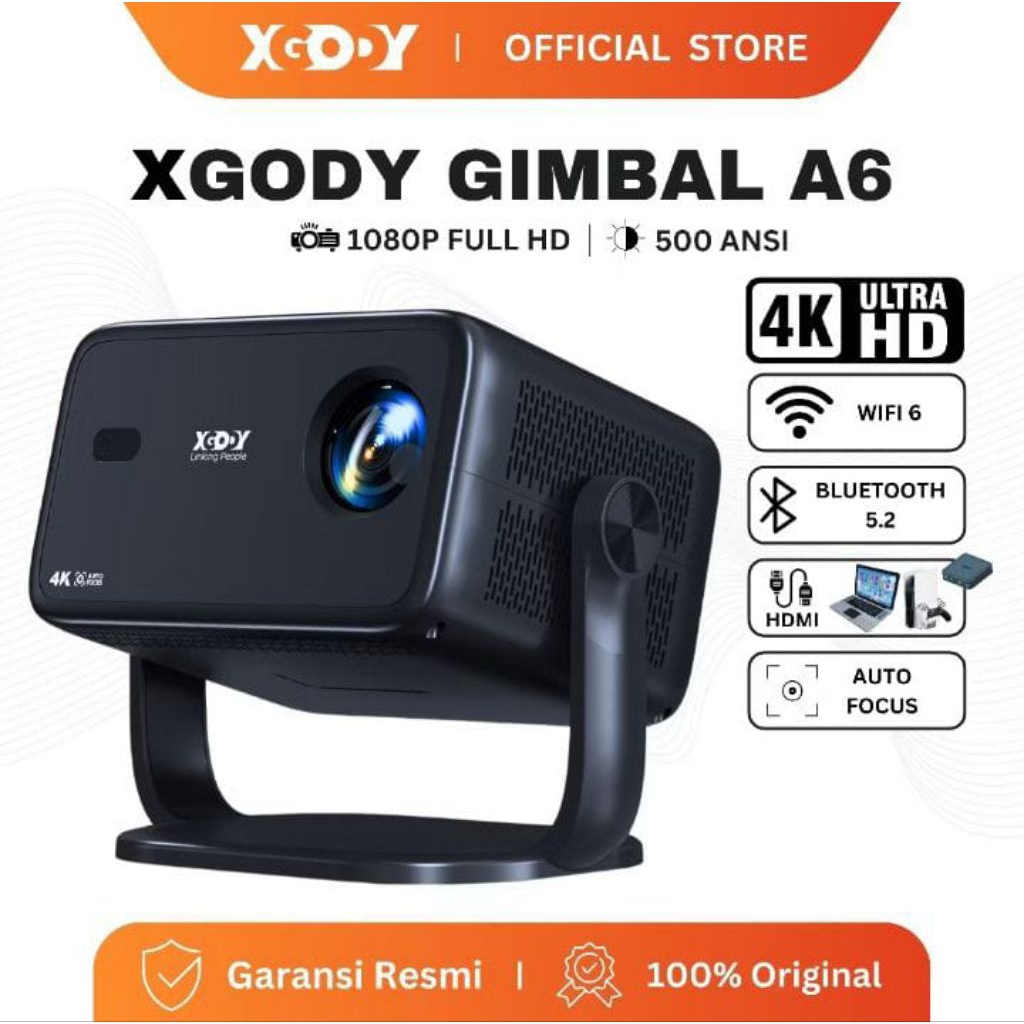 XGODY Gimbal A6 Smart Proyektor LCD -Android11 -FHD 1080P -Auto Focuse