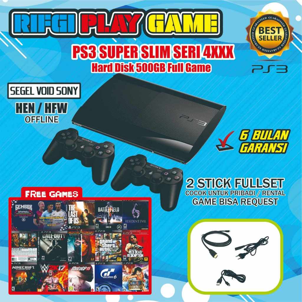 PS3 SLIM SERI  25 30 / 40 SUPER SLIM SEGEL VOID SONY ORIGINAL ASLI FULL GAME HDD 500GB / 1TB - KUALI