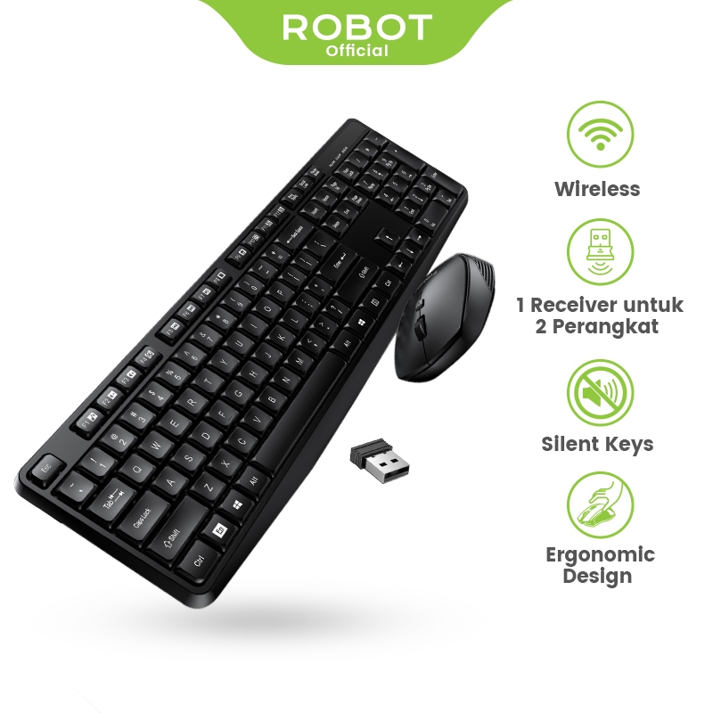 ROBOT Portable Wireless Set Combo Keyboard and Mouse KM3100 Original Garansi 1 Tahun