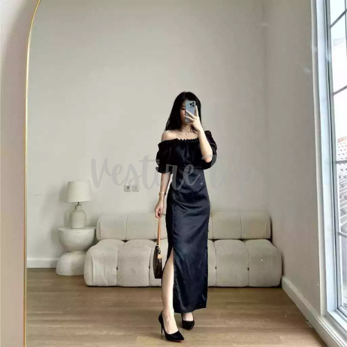NOYA | Baju Sabrina | Dress Sabrina Full Karet | Dress Wanita Korea | Dress Pesta | Dress Jumbo | Dr