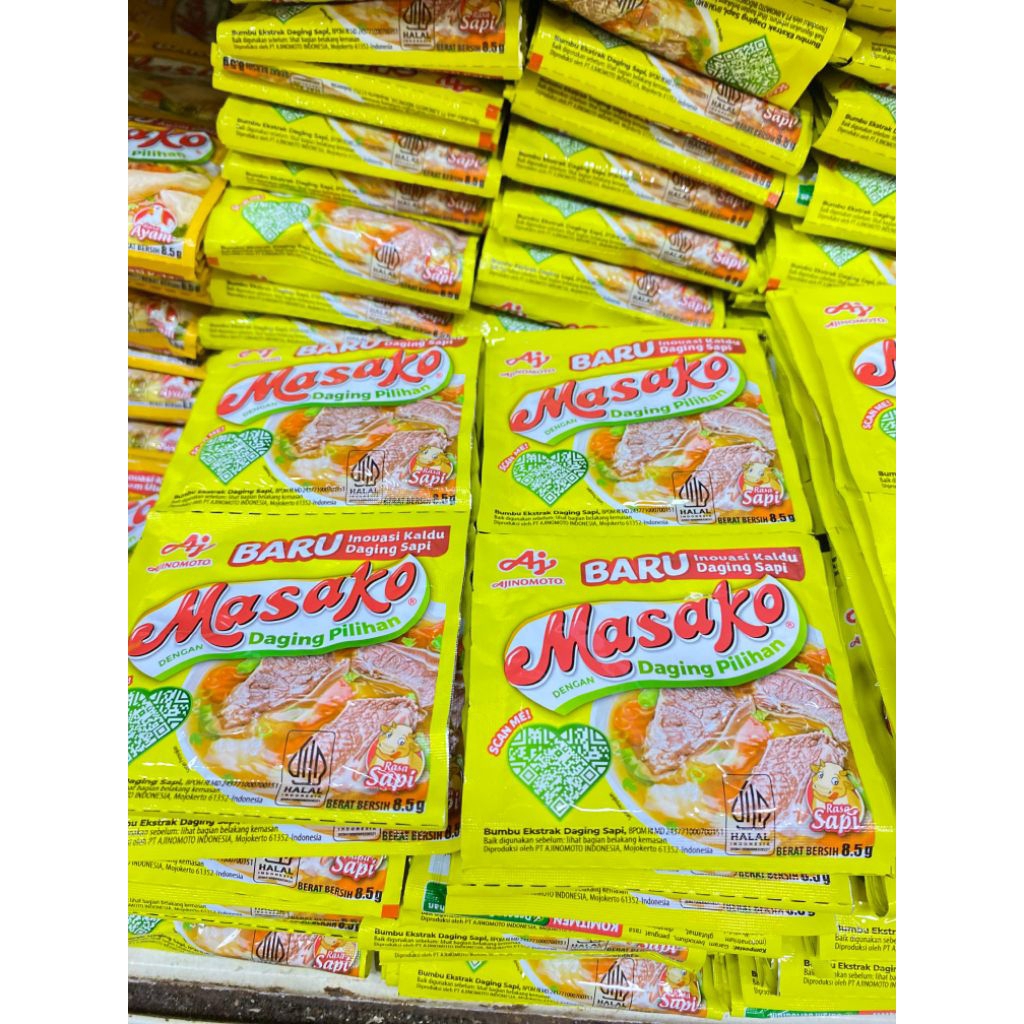

Masako Bumbu Kaldu Rasa Ayam dan Sapi 8,9g 1Renceng/12pcs