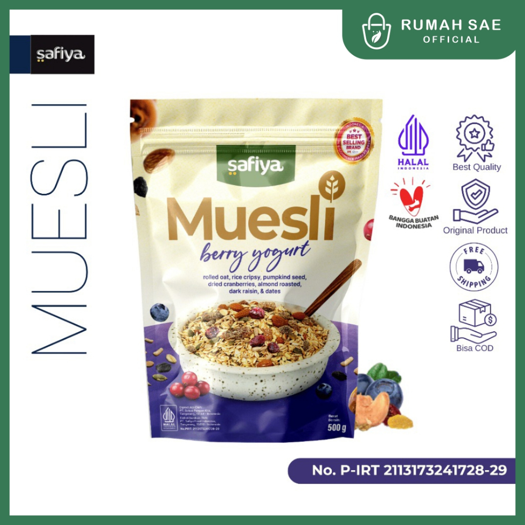 

Muesli Berry Yogurt 500 Gram Sereal With Almond Premium Safiya