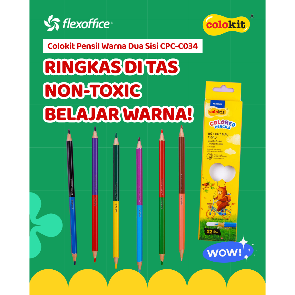 

FlexOffice Colokit Pensil Warna Dua Sisi CPC-C034 12 Dual-Warna 6Pcs/Set bolak balik anak aman