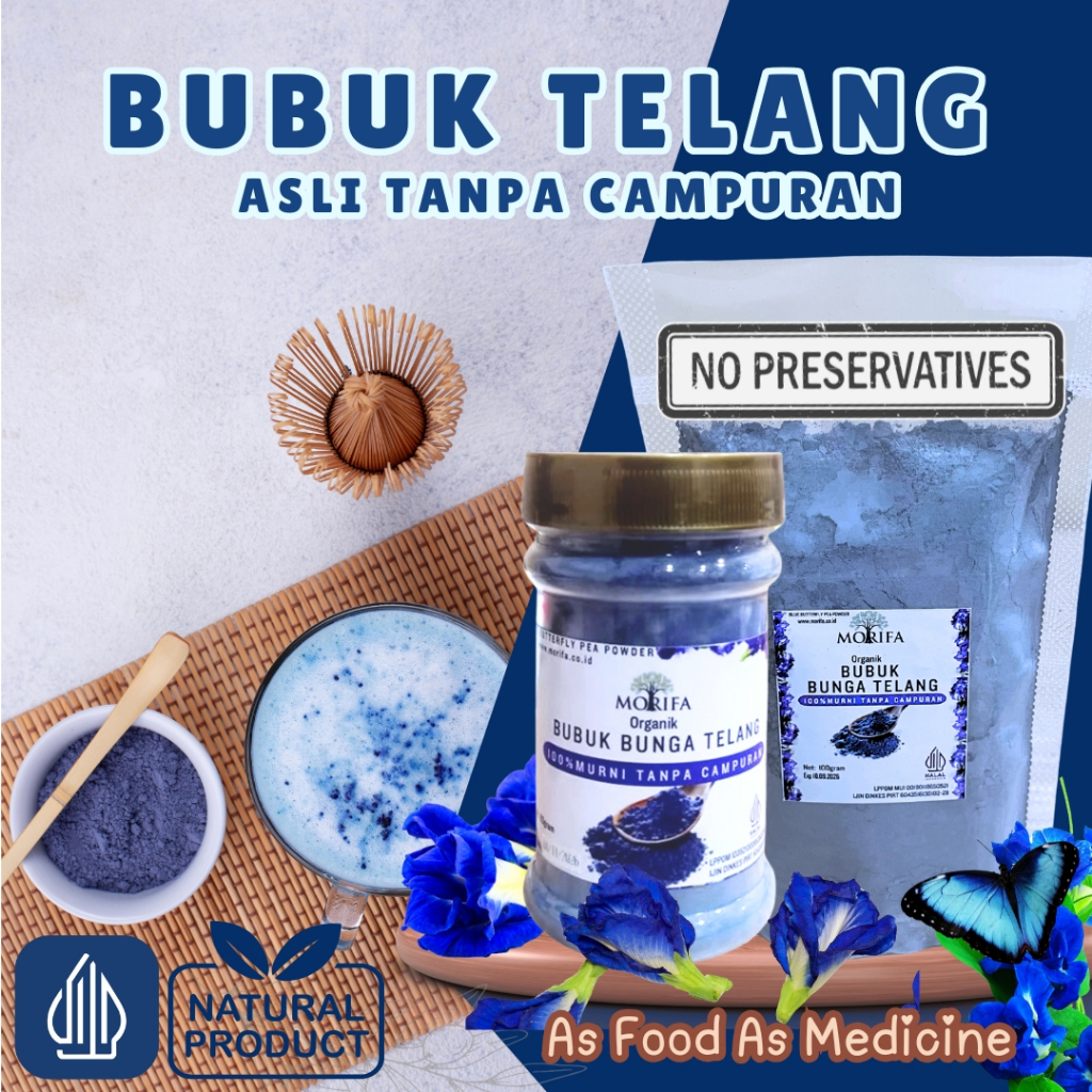 

Obat Herbal Bubuk Bunga Telang Asli Organik Butterfly Pea Powder 60gram dan 100gram