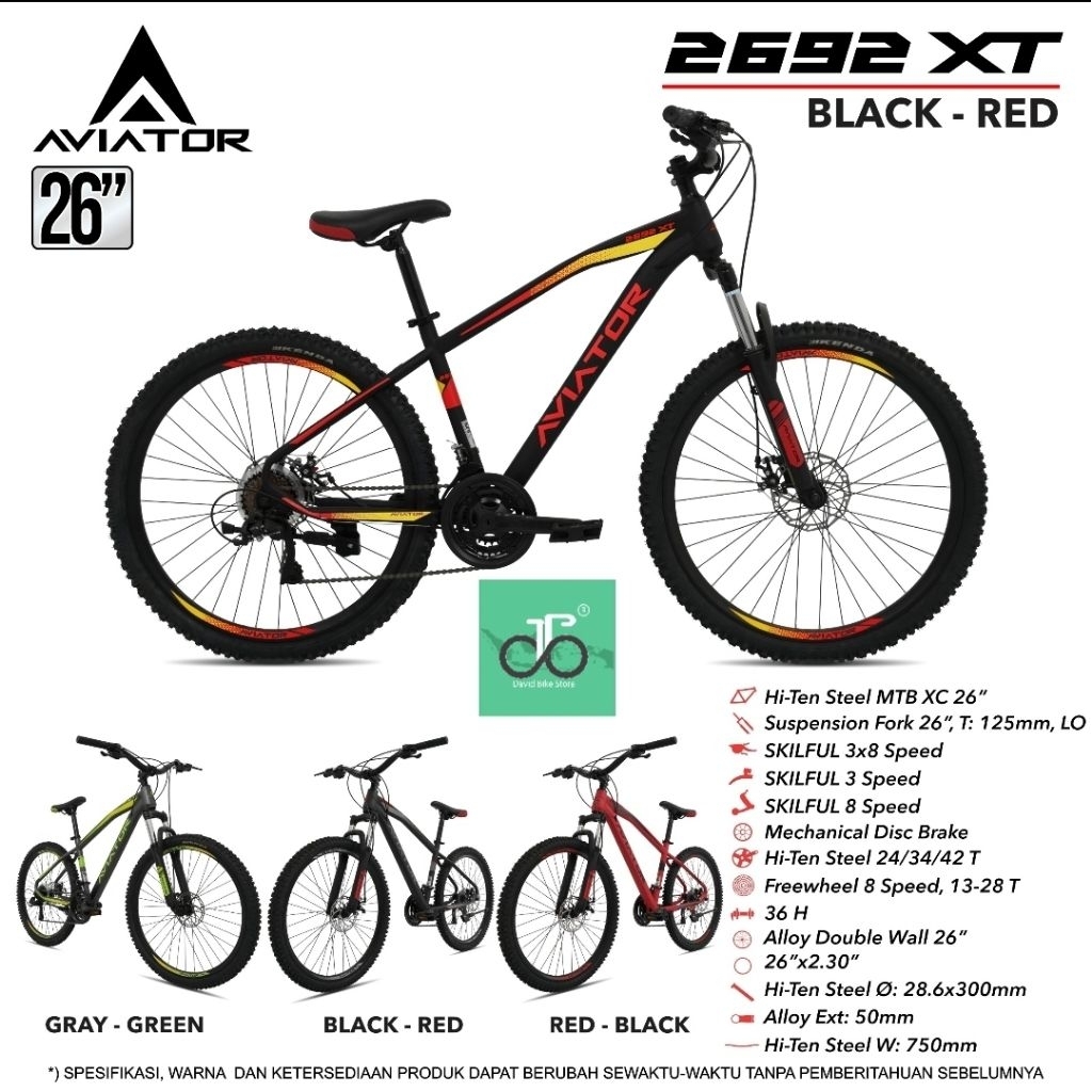 Sepeda MTB 26" Aviator 2692 XT TERBARU (24speed) 2692XT