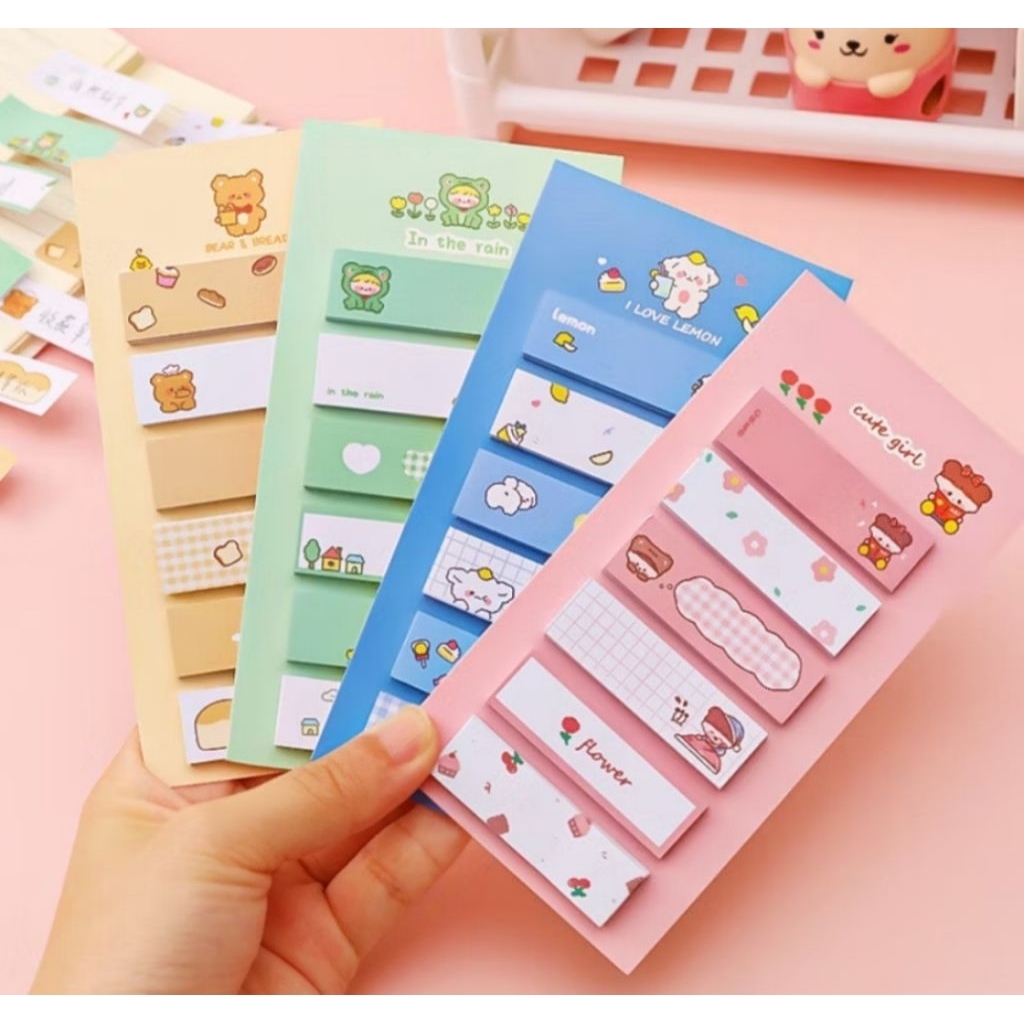 

Sticky notes lovely mix set karakter warna / memo pad colorful 4 baris tempel lucu estetik