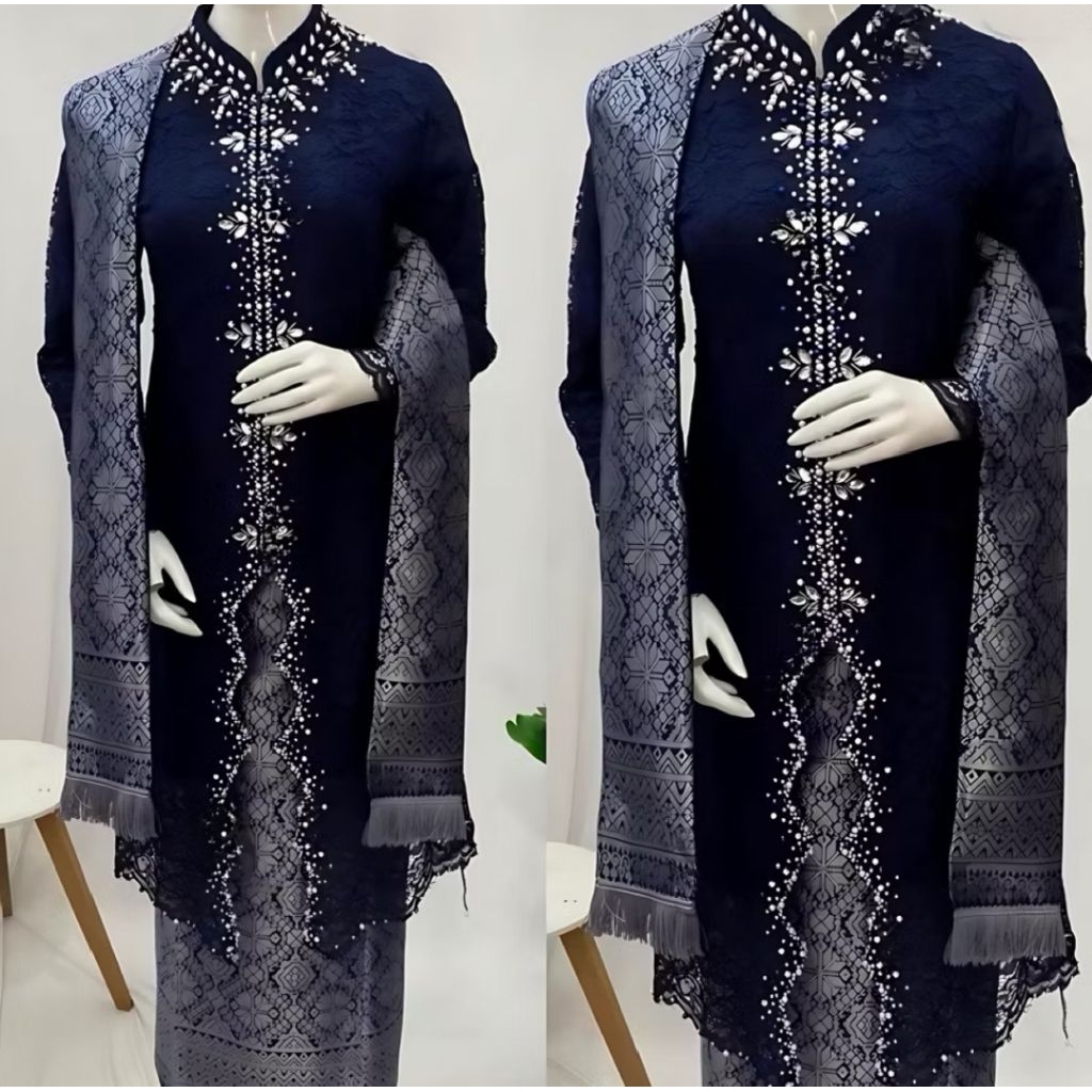 [Titahermawatishop]Set kebaya tunik busui zigzag bahan brokat terbaru dan kekinian  || kebaya tunik 