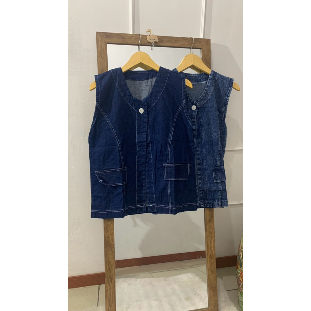 OFASHION Rompi jeans wanita tanpa lengan jeans denim vest wanita oversize vintage