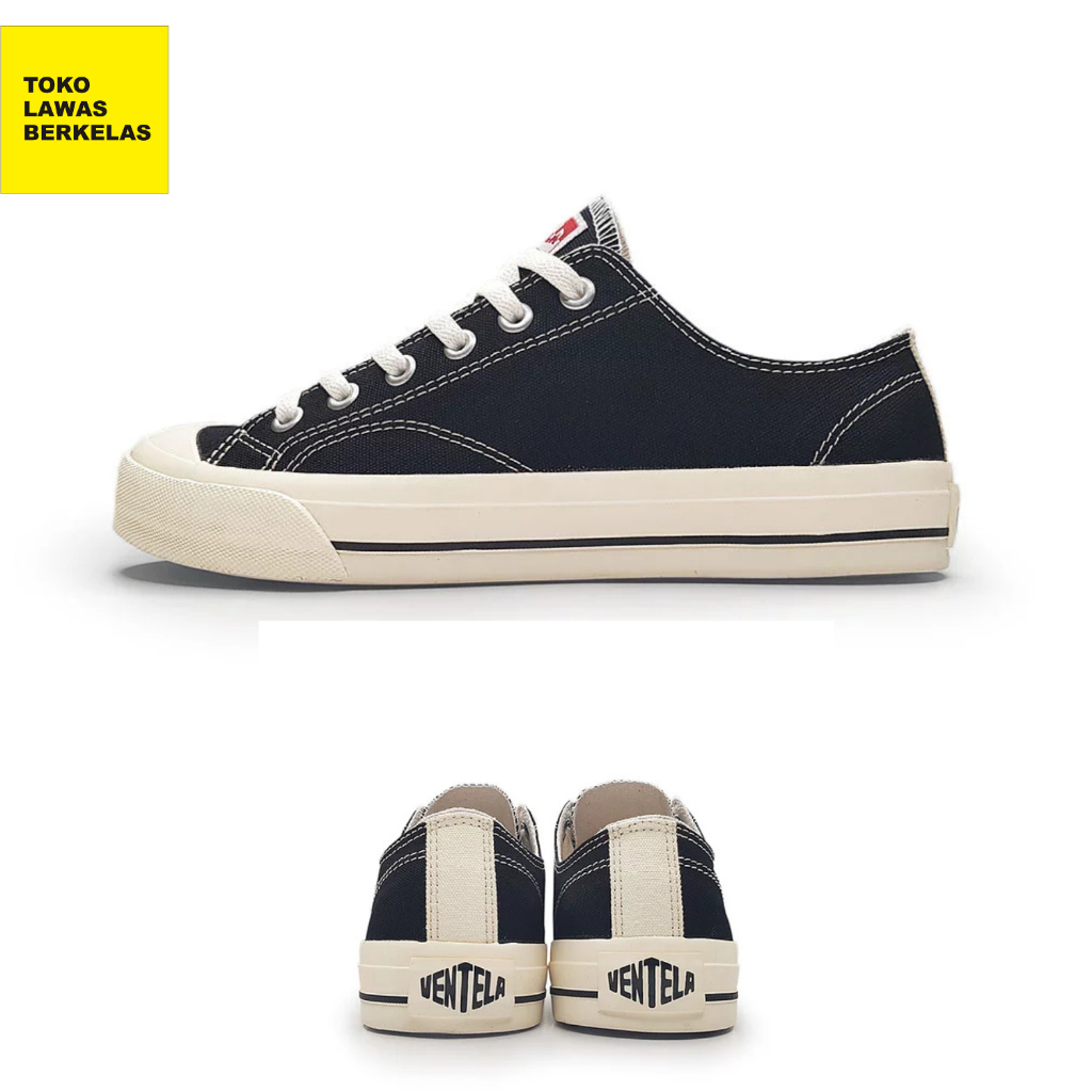Sepatu Ventela Basic Black Natural  Low Cut - Ventela Shoes Hitam Putih Series Basic Black White