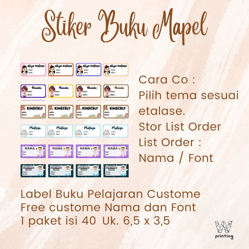 

Stiker Buku Pelajaran Custome isi 40pc Free custome Nama dan Font