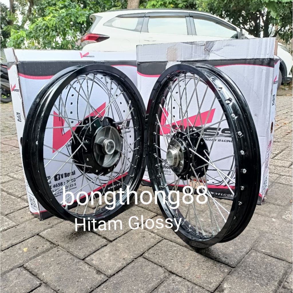 Sepaket Velg Glossi Rx king  Ring 17 18 Velg Hitam Glosy Rossi RX king Depan belakang Sepaket RX kin