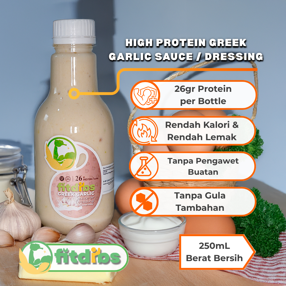 

FITDIBS Healthy Garlic Mayonnaise Sauce Dressing | Saus Dressing Mayonnaise Bawang Putih Diet Sehat Rendah Kalori Tinggi Protein dan Serat