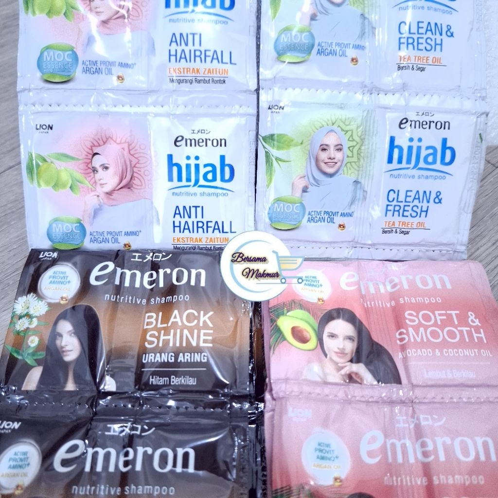 Shampo Emeron sachet renceng black shine / soft & smooth / hijab / hair fall