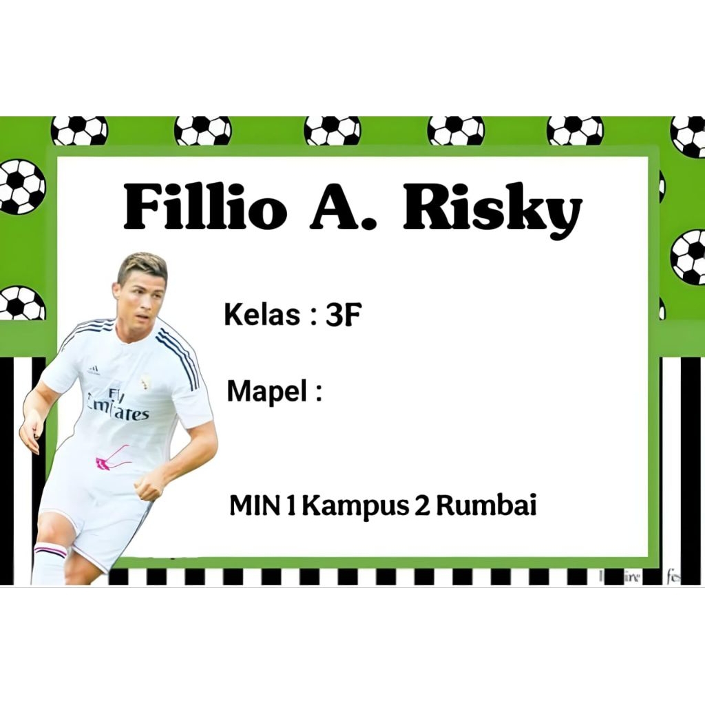 

(ISI 50 PCS) SUDAH ADA LEM STICKER LABEL BUKU SEKOLAH CUSTOM NAMA & FOTO MOTIF RONALDO