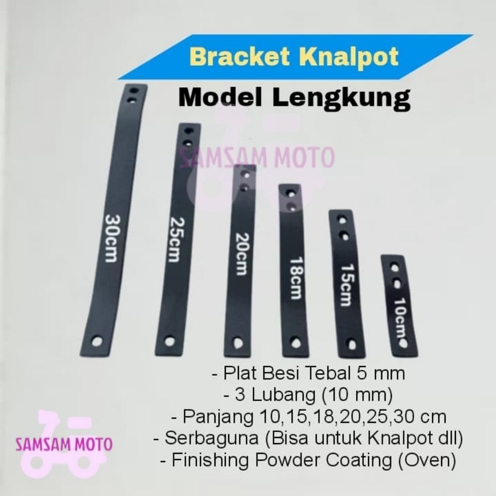 Bracket Breket Knalpot Plat Besi Tebal 5mm Model Lengkung Lubang 10mm