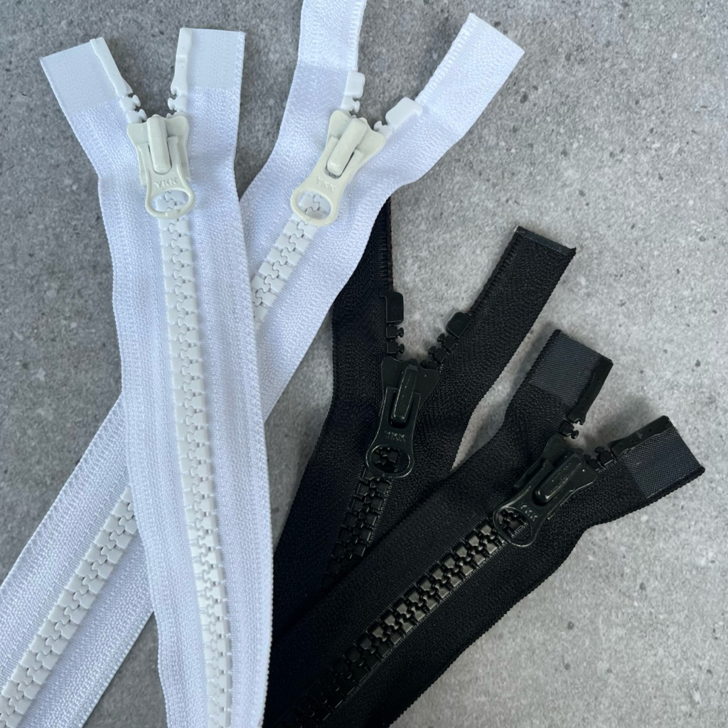 (1 Pcs) Resleting Kepala Dua Vislon YKK No. 8 Warna Hitam & Putih Panjang 59 CM - 73 CM