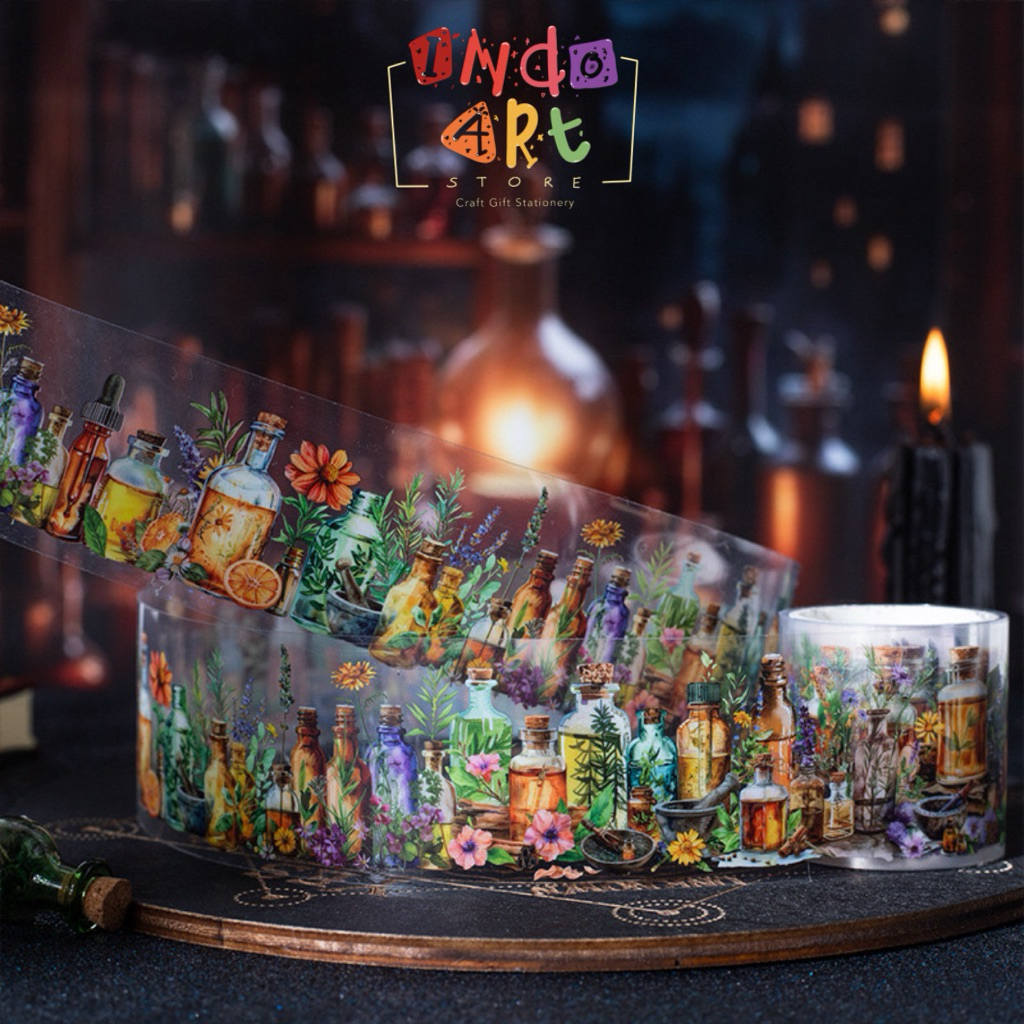 

(IAS) Washi Tape Sticker Roll PET Deco Isolasi Solatip Magic Potion Ramuan Botol Sihir Emo Vintage Black Witch