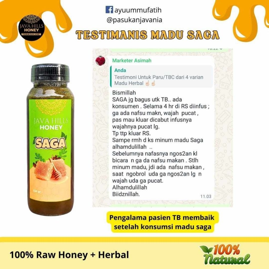 

MADU SAGA 320gr Javahillshoney mumtaz | Demam |flu batuk | Sariawan | diare | Muntaber | panas dalam |batuk berdahak |