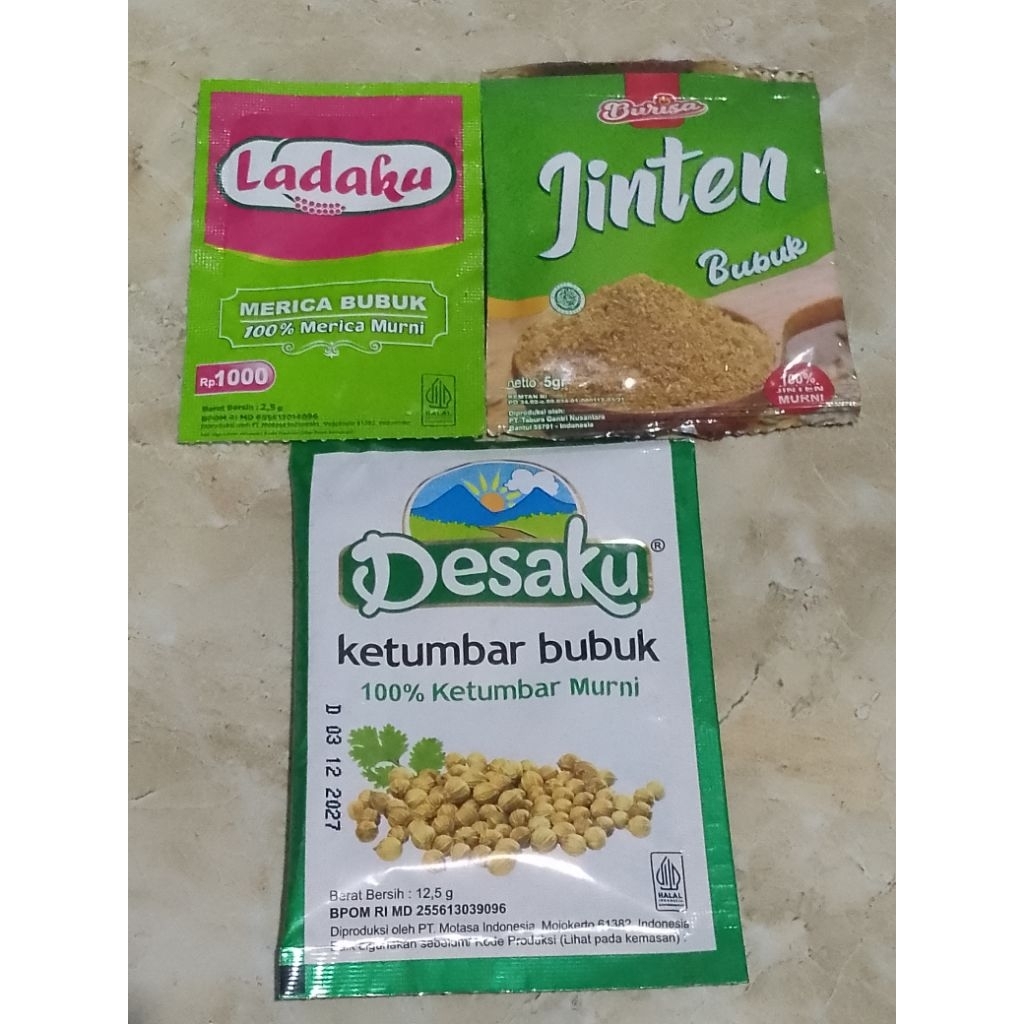 

Ketumbar bubuk+Jinten Bubuk 5 gram+Ladaku Paket 2Ax (TRB142)