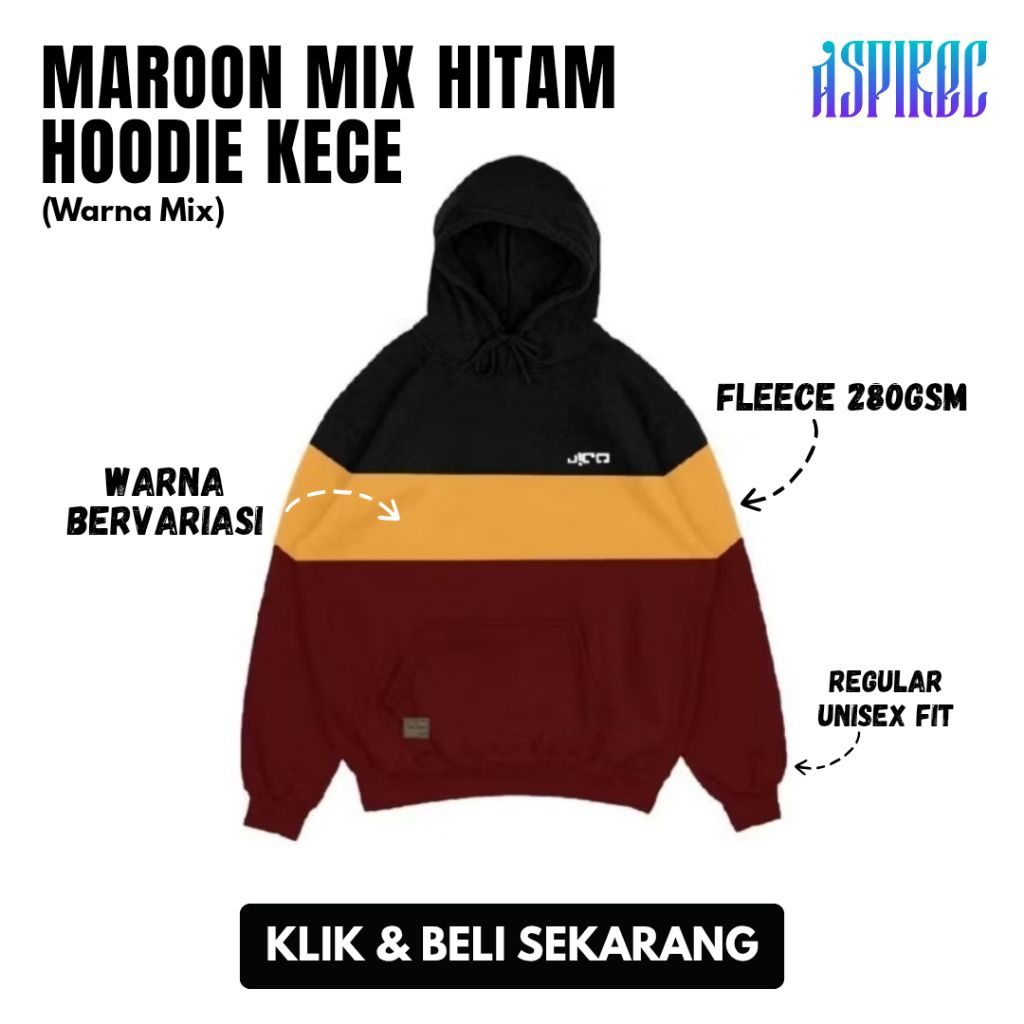 AspireC - Jaket Sweater Hoodie Keren Unisex Import Bahan Fleece Premium  Size M-XXL Warna Hitam Mix 
