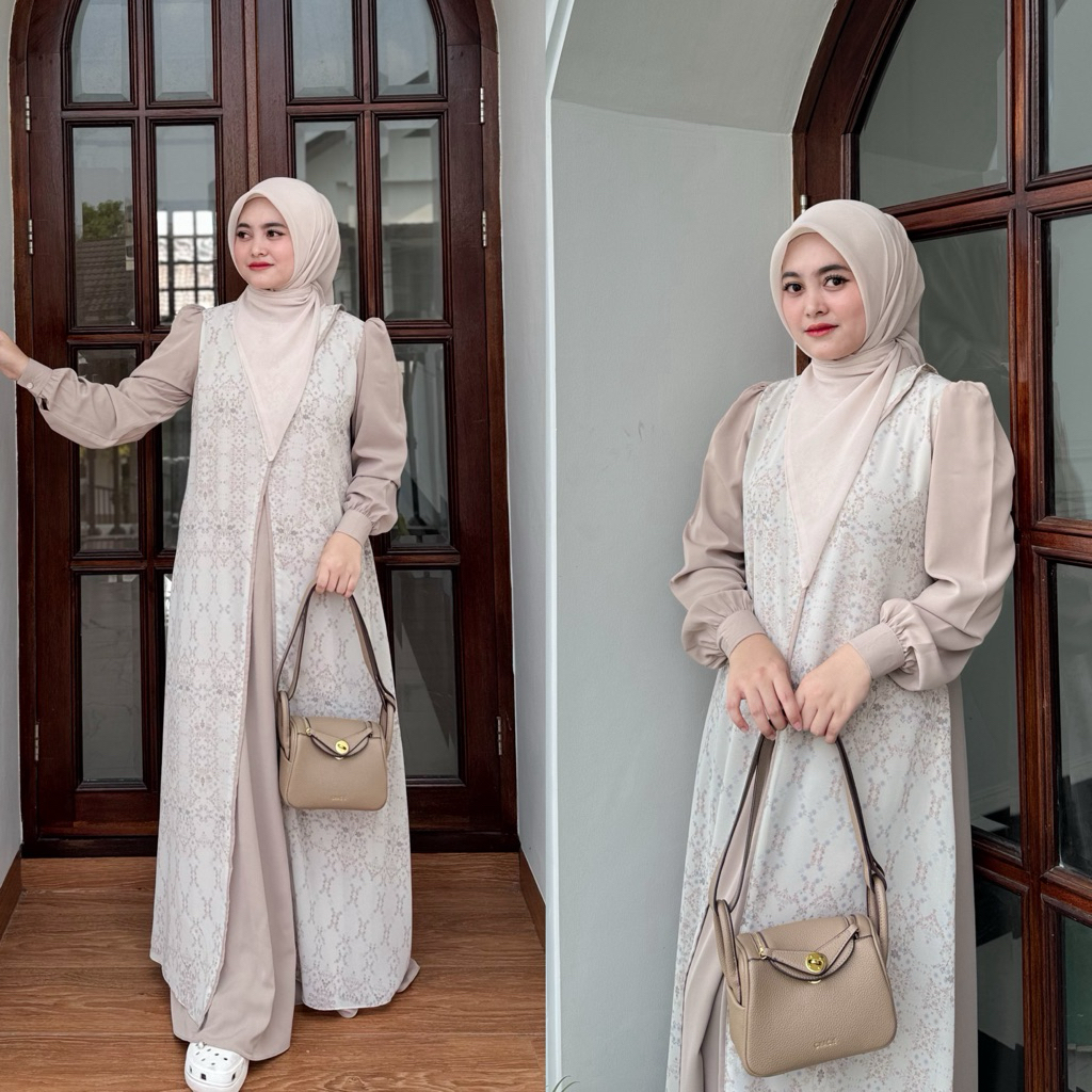 NNfashion Khansa Dress Couple Anak Gamis Muslimah-Latte