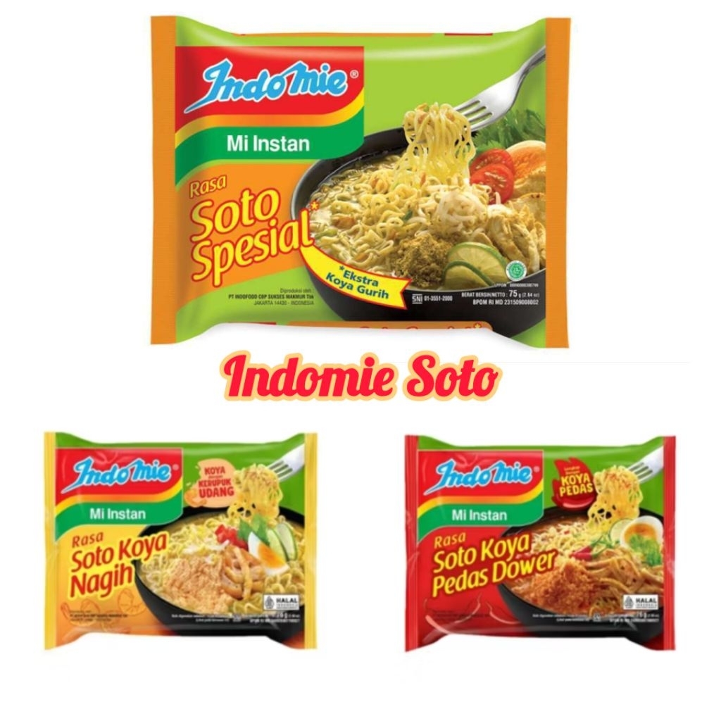 

Indomie Mie Soto Spesial / Nagih / Pedas 77gr