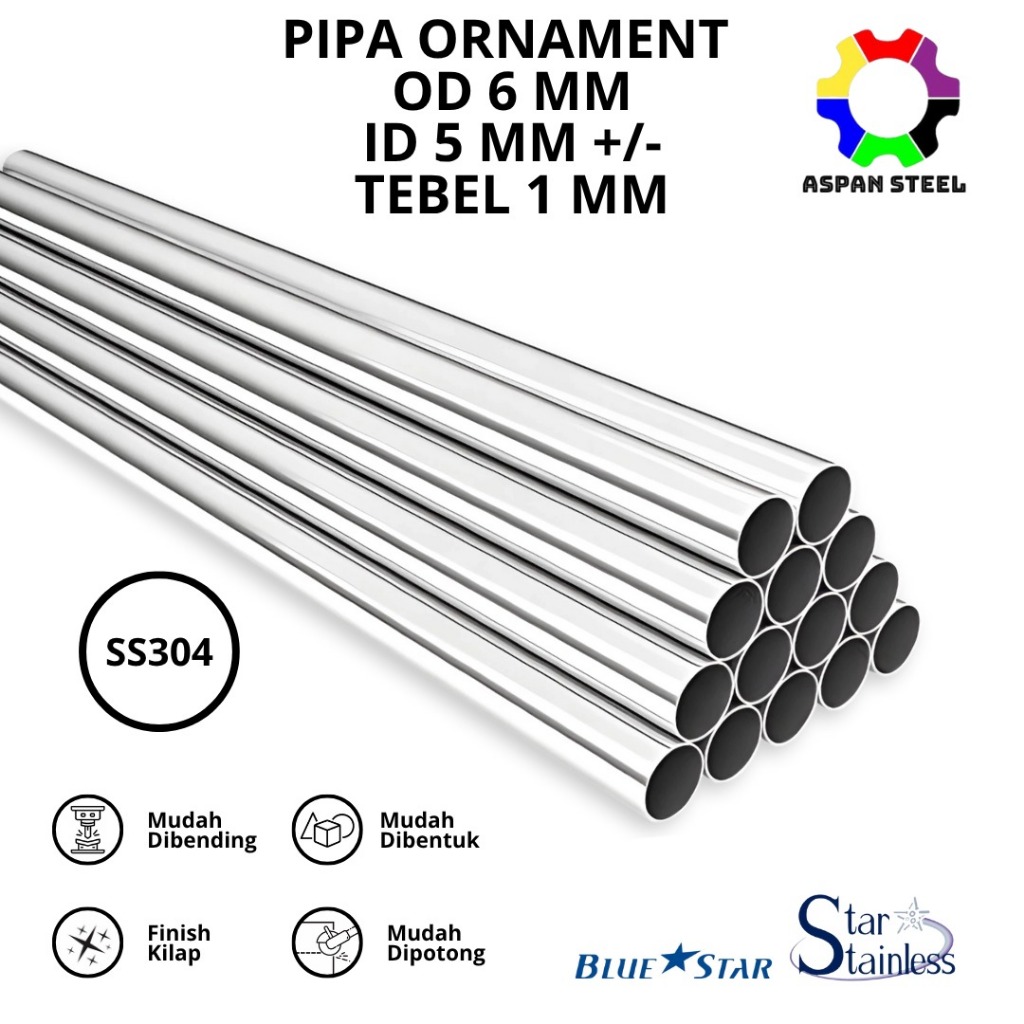 Pipa 6 mm stainless steel 304 tebel 1 mm