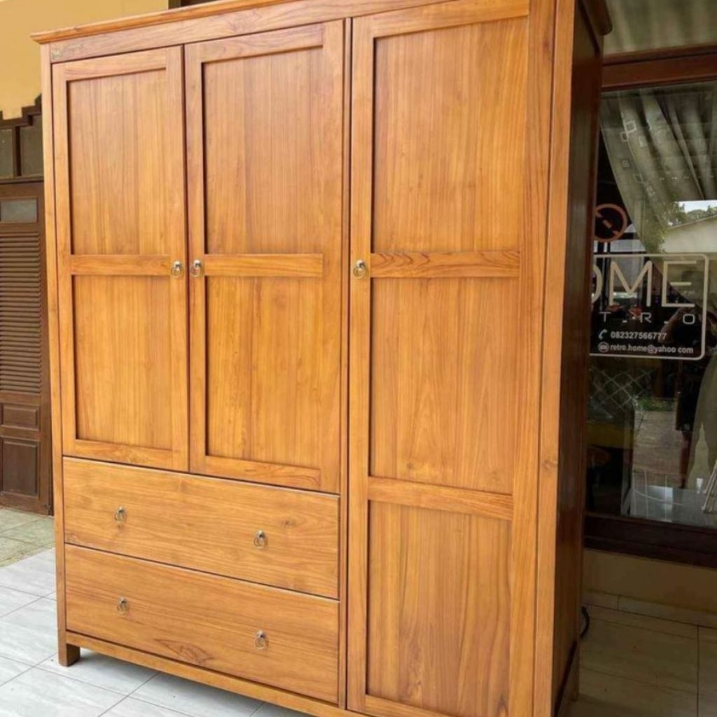 Almari 3 pintu Kayu Jati/ Lemari baju Estetik Kayu Jati Jepara/ Lemari Pakaian aesthetic