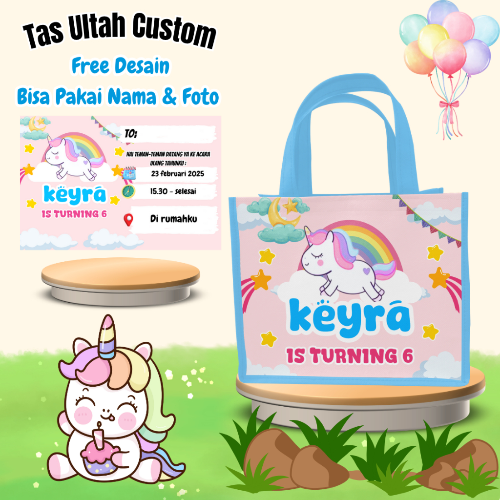 

Paket 40 Pcs Tas & Free Undangan Anak Ulang Tahun Custom Desain Unicron Kuda Pony Muat Kfc Snack Kain