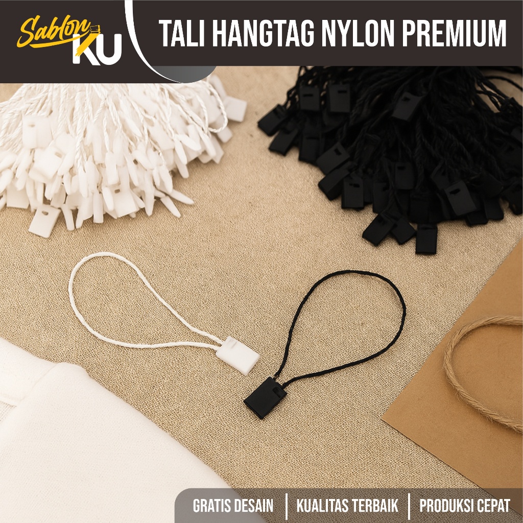 

[100 PCS] - TALI HANGTAG LOOP PIN HANG TAG NYLON PREMIUM LABEL BAJU PAKAIAN STRING HITAM PUTIH MURAH