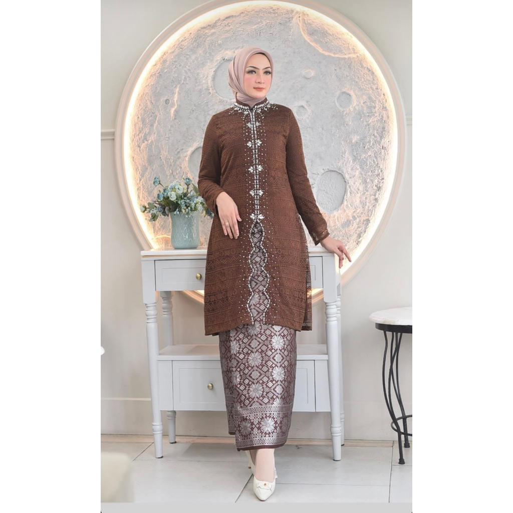 SR Kebaya / Kebaya Tunik Busui ZigZag Warna Mahogany / Kebaya Payet Mewah / Kebaya Modern / Kebaya K