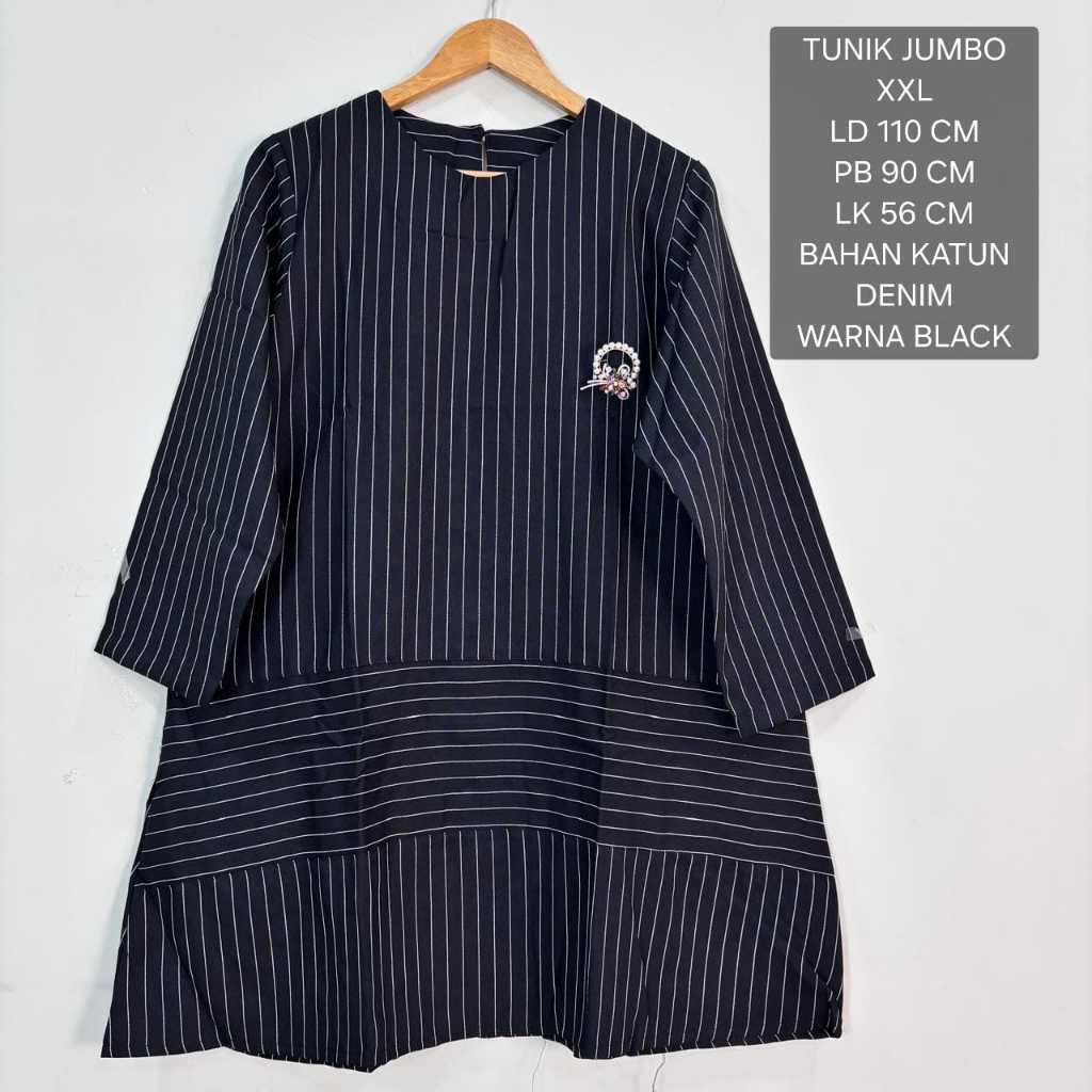 Tunik Jumbo XXL Motif Garis Kekinian Ld 110 Cm