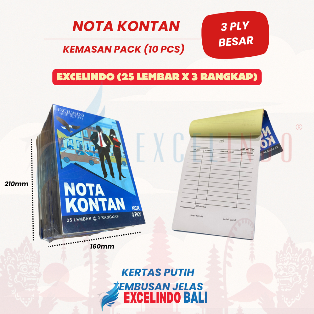 

(1 PACK/10 BUKU) Excelindo Nota Kontan 3 ply NCR UKURAN BESAR (160mm*210mm)