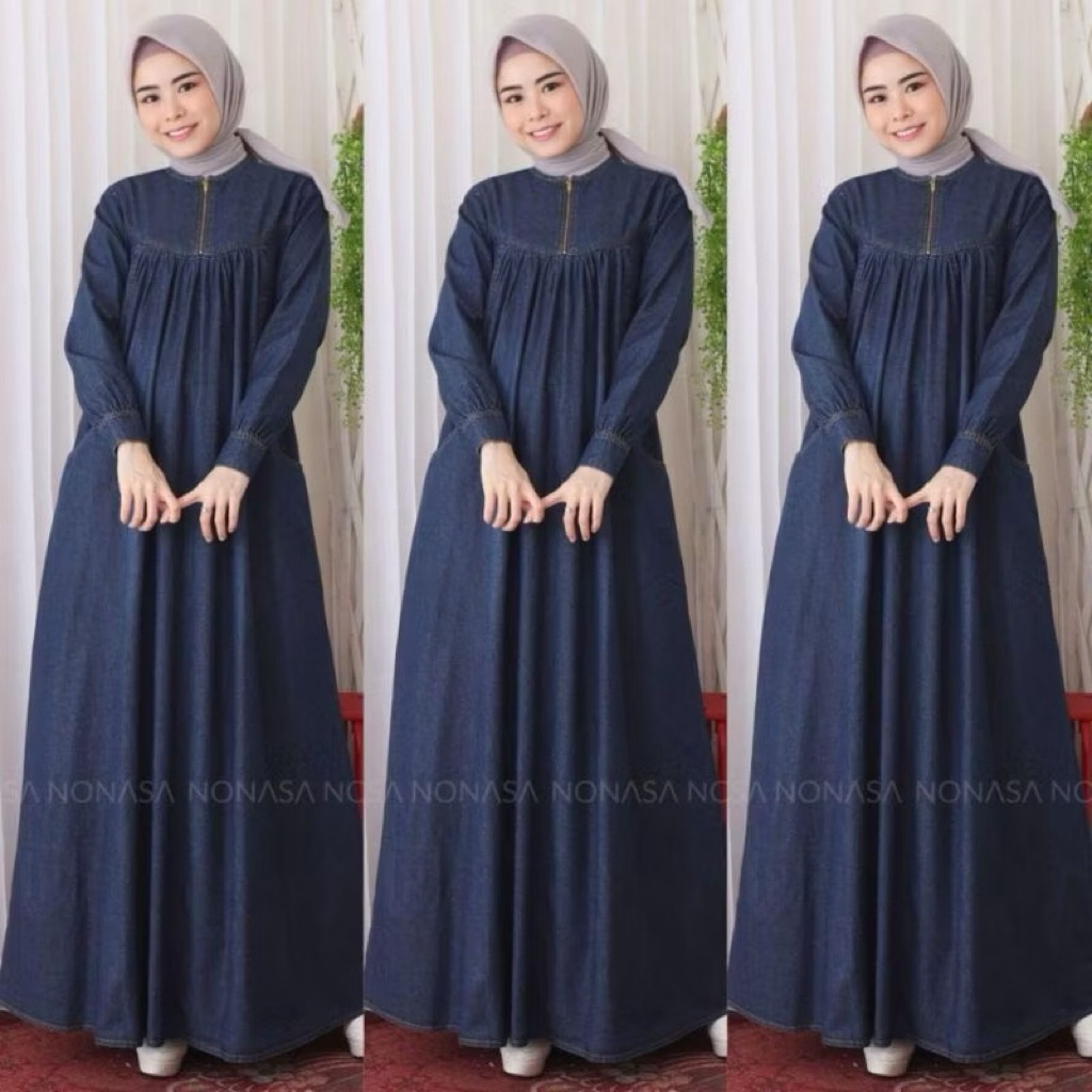 bisa cod/gamis jeans terbaru 2022/gamis jeans jumbo ld 120/gamis jeans import/gamis jeans terhits 20