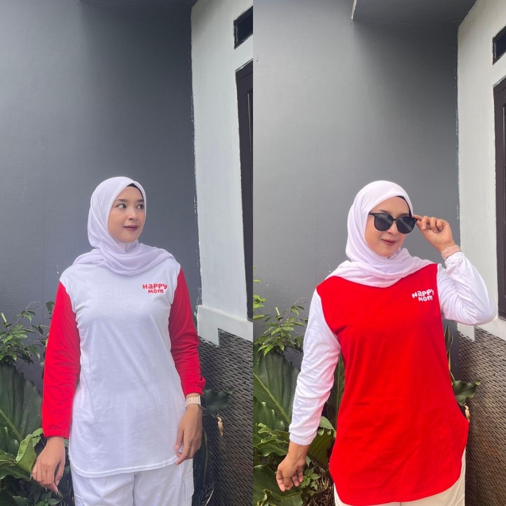 KAOS MERAH PUTIH KOMBINASI HAPPYMOM'S MODEL OVAL