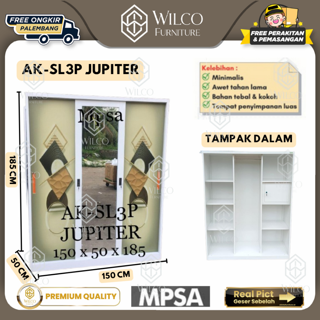 Lemari Pakaian 3 Jumbo MPSA 150 Cm Pintu Besi Plat MPSA 150 cm/ Lemari Baju Murah Palembang