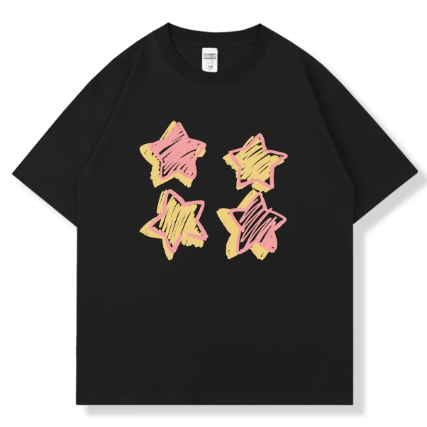 Graffiti bintang kapas lengan pendek t-shirt pria dan lesbian pasanganGratis pengiriman + pembayaran