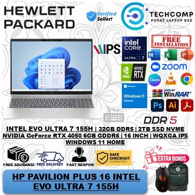 Laptop Gaming HP Pavilion Plus16 Intel EVO Ultra7 155H 32GBDDR5 2TB RTX4050-6GB 16 WQXGA IPSBL Win11