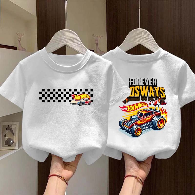 JiOJiO Pola cetak huruf mobil gaya Korea pakaian anak baju anak perempuan baju anak laki laki baju a