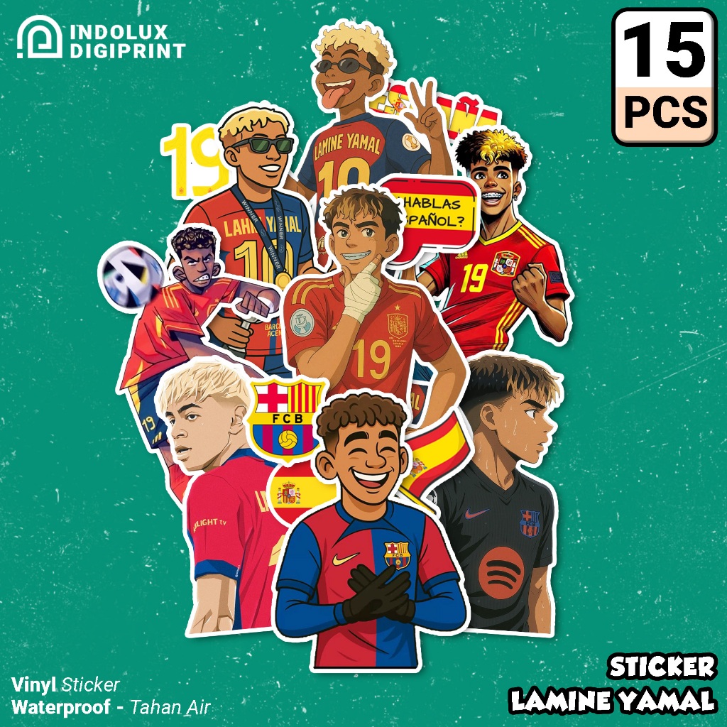 

Sticker Lamine Yamal Barcelona 15 PCS Stiker Sepak Bola Barca Spain Anti Air Stiker Pack Football