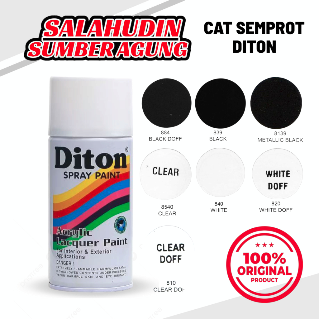 Pilox Pylox Cat Semprot DITON 300 Cc Warna Hitam Doff Metalic Putih Clear