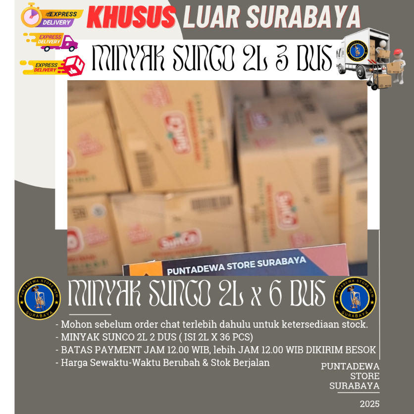 

Minyak goreng sunco 2L murah | Minyak Goreng Sunco 2L x 6 Dus KHUSUS LUAR SURABAYA (CARGO)