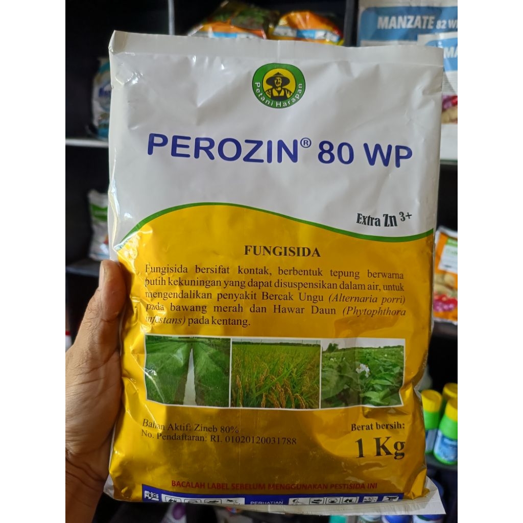 Fungisida PEROZIN 80 WP Bahan Aktif Zineb Obat Bercak Ungu 1 KG